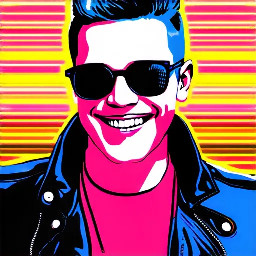 smiling male white pop star wearing dark glasses and leather jacket