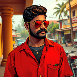 @Create image Create a *photorealistic 1980s Indian retro portrait* using the uploaded photo as the identity reference. Preserve his *face, facial features, skin tone, age, body proportions, and overall identity exactly*, so he is clearly recognizable as the same person.  *Important:* Use the uploaded photo only to preserve the person’s *identity and natural facial-hair presence*.  *Do not preserve the current hairstyle, beard style, moustache style, sideburn style, clothing, accessories, pose, or background from the uploaded photo.*  Instead, *fully restyle all of them into an authentic 1980s look*.  ### Hair and grooming  Completely change his hairstyle into a *distinctly 1980s men’s hairstyle* that naturally suits his individual *face shape, forehead, jawline, hair density, hair texture, age, and overall appearance*.  The hairstyle must look clearly from the 1980s, not like a modern haircut with retro clothes.  *Different uploaded faces must get different hairstyles.* Do not use one fixed hairstyle for everyone. Choose the most suitable era-appropriate style individually, such as:  - thick side-parted retro hair - feathered layered hair - softly wavy brushed-back hair - voluminous side-combed hair - textured medium-length 80s hair - fuller top with side volume - classic neatly combed retro cut - slightly long layered hair - puffed front styling - curly retro hair - dense rounded haircut - side-swept voluminous styling  Do not simply copy the original hairstyle and add volume. The hairstyle should be *visibly transformed* into a genuine 1980s style while still looking natural on that person.  ### Beard, moustache, and sideburn rule  *Preserve whether the person has a beard or not.*  If the uploaded reference image shows the person *with a beard, the generated image must also have a beard*. Do not remove it and do not make him clean-shaven.  Instead, transform the beard into an authentic *1980s beard style* that naturally suits his face shape, jawline, beard density, moustache growth, age, and hairstyle.  Possible styling may include:  - fuller natural 80s beard - neatly kept classic beard - moustache-and-beard combination - slightly rugged retro beard - beard blending naturally into fuller sideburns - medium-length vintage beard styling  Do not copy the exact modern beard shape from the reference. Change its *shape, fullness, edges, and overall styling* so it clearly feels from the 1980s.  If the reference image *does not have a beard*, do not automatically add a full beard. Instead, choose the most suitable authentic 1980s grooming style for that individual, such as:  - classic thick moustache - neatly trimmed retro moustache - clean-shaven face with defined sideburns - moustache with light natural stubble - stronger vintage sideburn styling  If the reference image already contains a *moustache*, keep a moustache but restyle its thickness, shape, and grooming into an authentic 1980s version.  Restyle the *sideburns* as well. They should have the length, fullness, and natural integration typical of 1980s men’s grooming and should suit the person’s face and hairstyle.  Avoid modern fades, undercuts, skin fades, sharp barber line-ups, boxed beard edges, highly sculpted contemporary beard designs, modern stubble shaping, or current social-media barber trends.  ### Outfit  Completely redesign his clothing into authentic *1980s Indian men’s fashion, while keeping the **main color family and overall color mood of the clothes in the uploaded image*.  Do not give every person the same shirt and trousers. Each uploaded person should receive a *different outfit combination* based on his pose, body type, age, original colors, and overall personality.  Choose naturally from styles such as:  - fitted tucked-in shirts - safari shirts - bold printed retro shirts - striped shirts - checkered vintage shirts - solid shirts with wide collars - rolled-sleeve shirts - knitted polos - vintage denim jackets - sleeveless sweater layering - high-waisted trousers - pleated trousers - straight-cut pants - slightly flared pants - retro denim - classic leather belts - polished shoes - vintage sandals or loafers  The clothing must look *clearly and unmistakably 1980s at first glance*. Do not create a modern shirt-and-pants outfit and simply apply a vintage filter.  ### Accessories  Add *authentic 1980s accessories* that fit the individual naturally.  Do not give every person the same accessories. Choose a different combination based on the outfit, face, pose, and mood.  Possible accessories include:  - aviator sunglasses - vintage wristwatch - leather belt - subtle gold chain - retro ring - classic bracelet - pen in shirt pocket - vintage shoulder bag - old-style leather wallet - classic footwear  Accessories should strengthen the 80s feel without looking overcrowded or costume-like.  ### Kerala background  Place him in an *authentic 1980s Kerala environment*.  Analyze the uploaded photo’s *pose, framing, expression, clothing colors, personality, and overall mood, then choose **one Kerala background that naturally matches that specific person*.  Do not default to the same Ambassador car, tea shop, or street for everyone.  Possible Kerala backgrounds include:  - old Kerala tiled-roof house veranda - traditional Kerala house courtyard - coconut-tree-lined village road - old Kerala town street - nostalgic chaaya kada exterior - vintage bakery front - old hotel or restaurant entrance - textile shop lane - old cinema theatre exterior - street with hand-painted Malayalam movie posters - vintage railway platform - old Kerala bus stand - backwater ferry jetty - riverside walkway - small Kerala market lane - old college campus corridor - vintage school courtyard - heritage Kerala bungalow - tiled corridor with arches - monsoon Kerala street - small-town shopping street - coastal Kerala road - old terrace or balcony - vintage petrol pump - bicycle repair shop - small roadside provision store - old barbershop exterior - bus depot or transport yard - village junction with old signboards  The background must vary naturally from person to person and should support the character’s pose and styling.  ### Pose  Do not use the same pose for everyone.  Choose a pose that works naturally with the uploaded photo and selected background, such as:  - standing confidently - leaning against a veranda pillar - sitting casually on steps - walking through a street - standing near a shop entrance - resting beside a wall - looking away from the camera - adjusting sunglasses - one hand in pocket - standing beside a bicycle or scooter when appropriate  The pose should feel like a real candid or portrait photograph from the 1980s.  ### Overall visual style  Make the entire image feel like an *actual photograph taken in Kerala during the 1980s*, not a modern photoshoot with a retro filter.  Use:  - authentic 1980s styling - warm analog film tones - Kodachrome-inspired color rendering - subtle vintage film grain - soft highlights - gentle contrast - realistic natural skin texture - slightly imperfect vintage photography - believable period details - realistic fabric textures - natural cinematic lighting - nostalgic Kerala atmosphere  *Every uploaded person must produce a noticeably different result*, including a different hairstyle, beard or moustache styling, sideburns, outfit combination, accessories, pose, and Kerala background.  The one thing that must remain consistent is the concept: *the same recognizable person authentically reimagined as a man living in Kerala in the 1980s.*  *Vertical 9:16, photorealistic, ultra-detailed, realistic human proportions, cinematic, authentic 1980s Indian fashion photography.*  ### Negative prompt  preserve original hairstyle, preserve exact original beard style, preserve exact original moustache, preserve original sideburn style, modern fade haircut, skin fade, undercut, modern barber cut, sharp beard line-up, boxed beard, modern stubble, contemporary hairstyle, modern casual fashion, repeated shirt, repeated trousers, repeated hairstyle, repeated beard, repeated moustache, repeated sideburns, repeated accessories, repeated background, identical pose, default Ambassador car, smartphone, LED lighting, modern advertisements, modern vehicles, modern architecture, contemporary signage, plastic skin, excessive beauty retouching, CGI, cartoon, anime, distorted face, extra fingers, unrealistic body proportions.