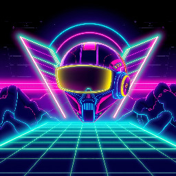 In the style of neon retro-futurism with synthwave pop art influences, create an image of: . Utilize elements of vivid neon color schemes, bold digital illustration, and 1980s-inspired techno aesthetics.