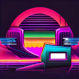 In the style of neon retro-futurism with synthwave pop art influences, create an image of: . Utilize elements of vivid neon color schemes, bold digital illustration, and 1980s-inspired techno aesthetics.