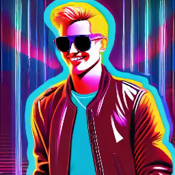 smiling male white pop star wearing dark glasses and leather jacket