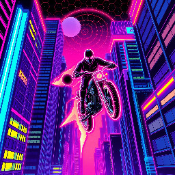 Ghost rider between the skycrapers