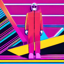 In the style of neon retro-futurism with synthwave pop art influences, create an image of: . Utilize elements of vivid neon color schemes, bold digital illustration, and 1980s-inspired techno aesthetics.