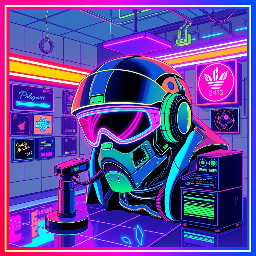 In the style of neon retro-futurism with synthwave pop art influences, create an image of: . Utilize elements of vivid neon color schemes, bold digital illustration, and 1980s-inspired techno aesthetics.